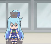 aqua standing in the hall with water buckets